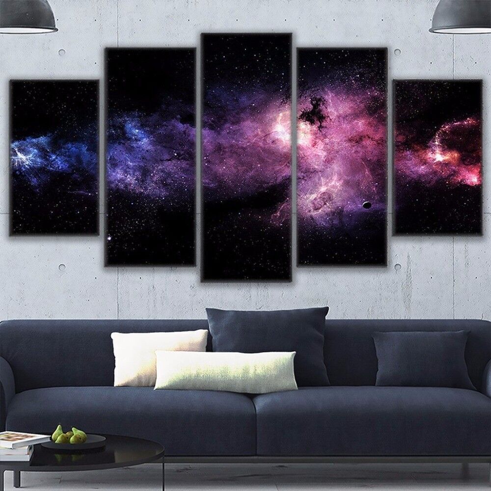 Starry Space Sky Nebula Painting 5 Panel Canvas Print Wall Art Poster Home Decor