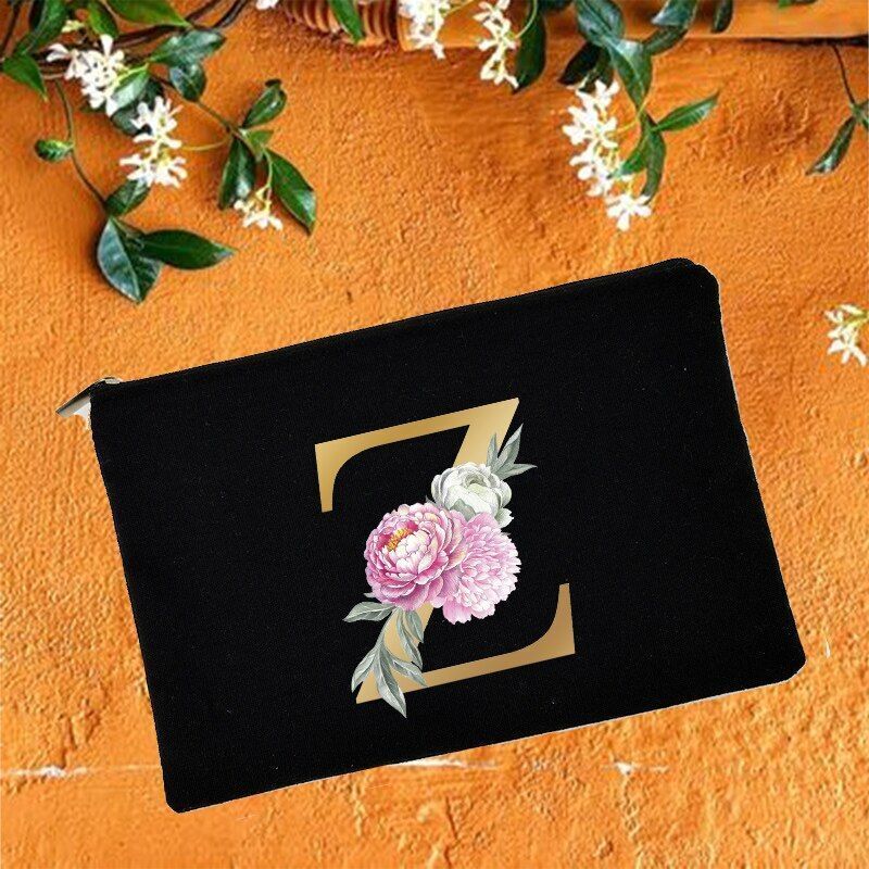 Makeup Bag Floral Alphabet Print Cosmetic Case Bridal Party Pouch Purse 14*22 CM