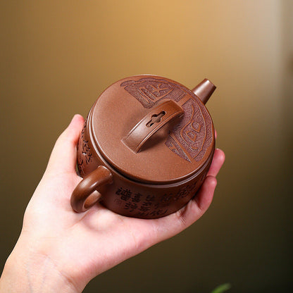 Full Handmade Tea Pot Chinese Character Carved Hanwa Big Mouth Master Pot Zisha