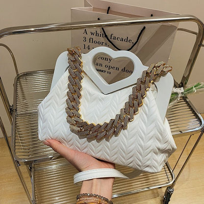 Green Chain Small Synthetic Leather Shoulder Crossbody Bag Wooden Handle Handbag
