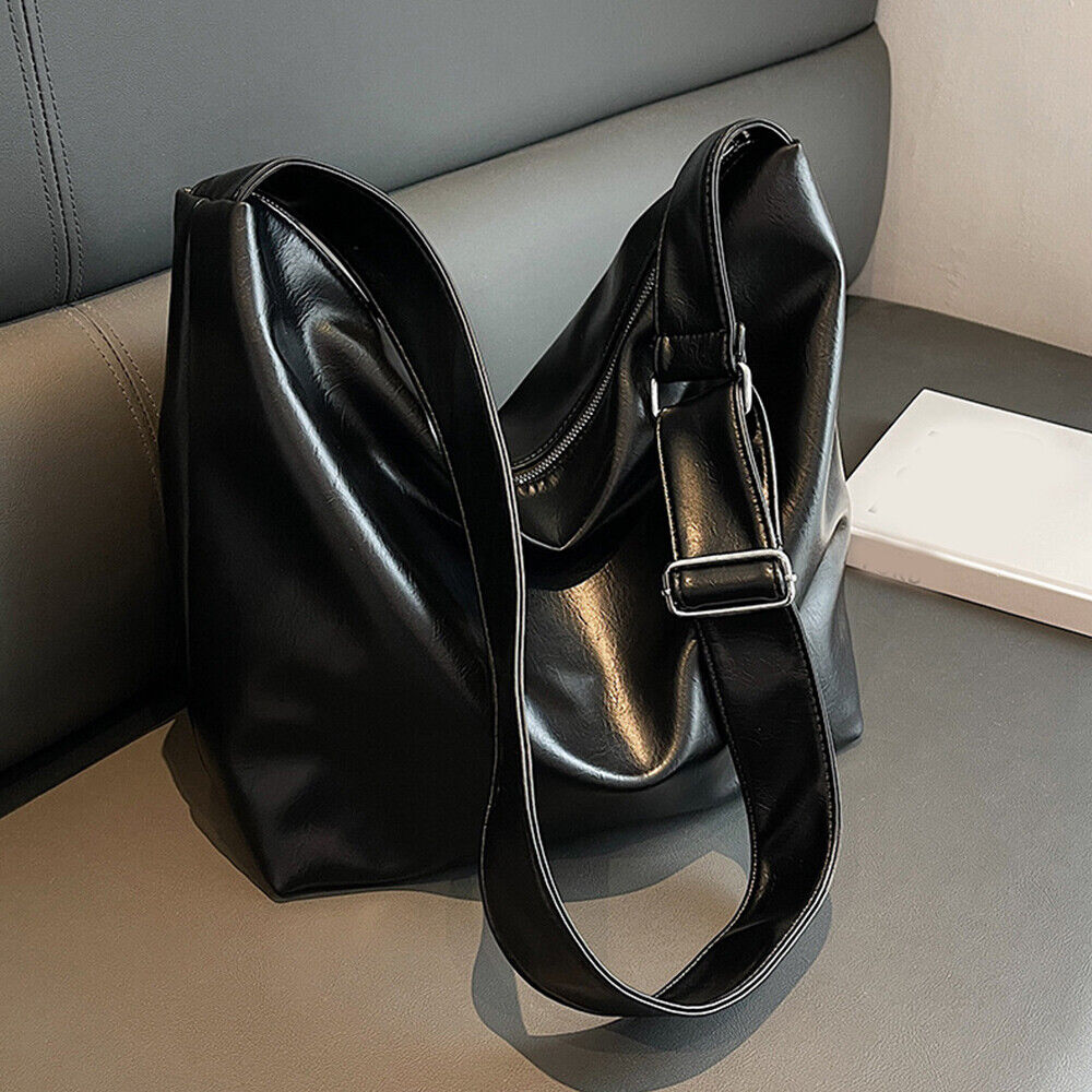 Women Big Bucket Bag Soft Leather Shoulder Bag Underarm Bag Crossbody Bag Silver