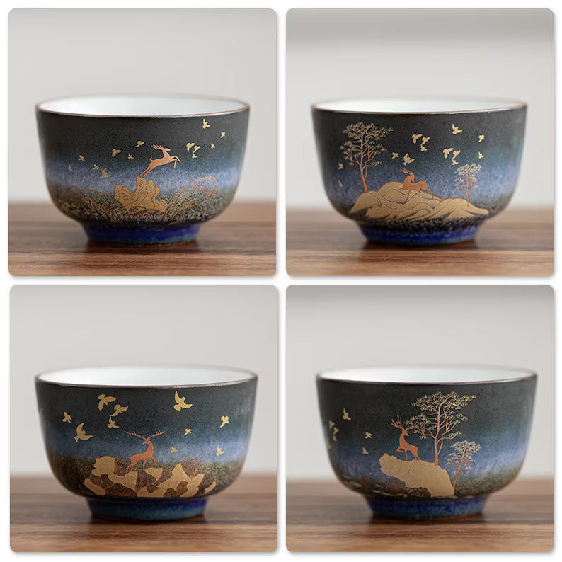 Kongfu Tea Cup Ceramic Gold Deer Personalization Chinese Kung Fu Tea Cup 100ml