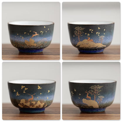 Kongfu Tea Cup Ceramic Gold Deer Personalization Chinese Kung Fu Tea Cup 100ml