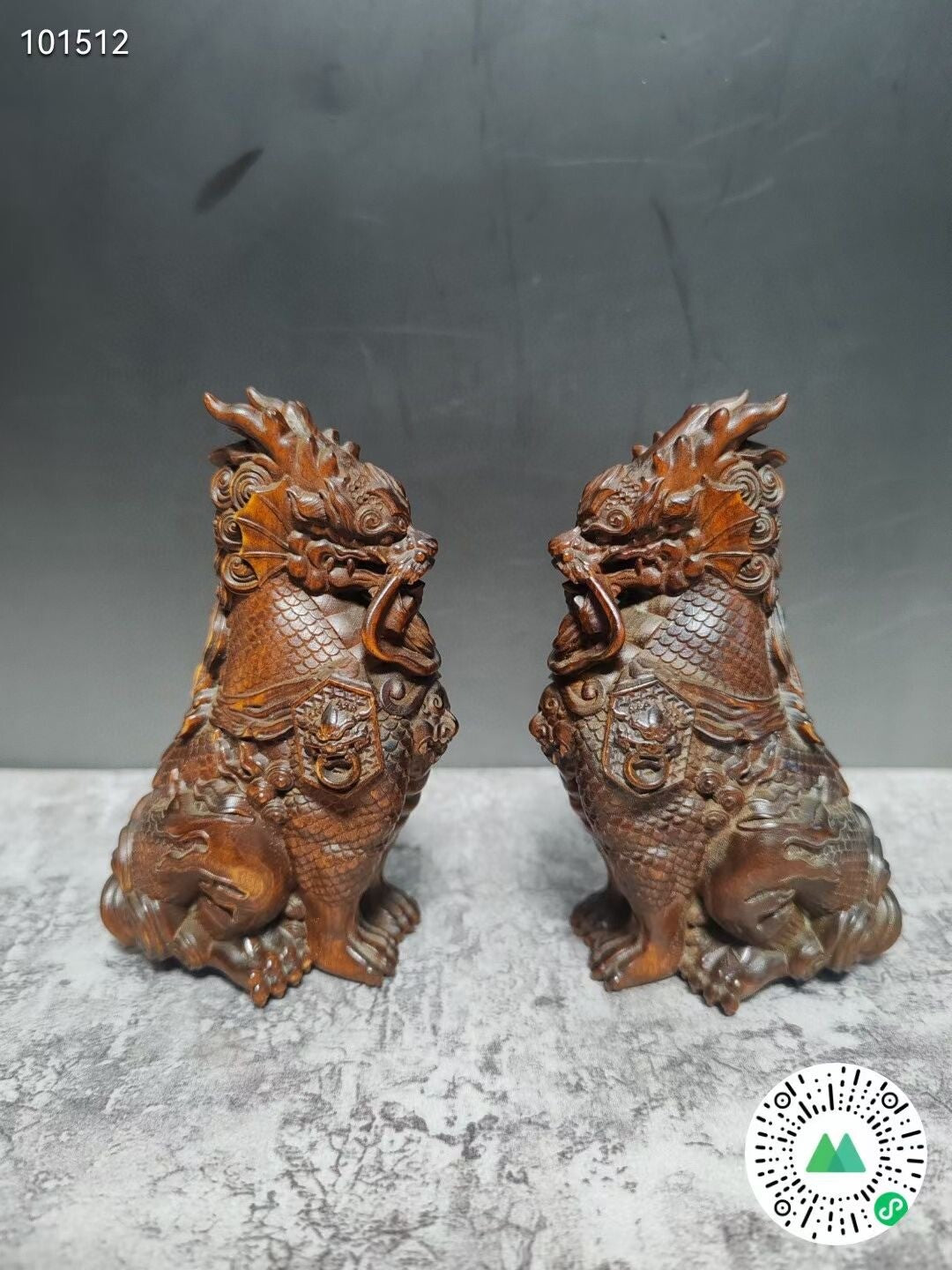 Pair Chinese boxwood kirin statue Figure good stand collection Art tea pet