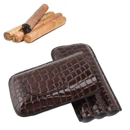 Cigarettes Case Leather 3 Cigar Holder Travel Smoking Accessory Storage 19x9.5cm