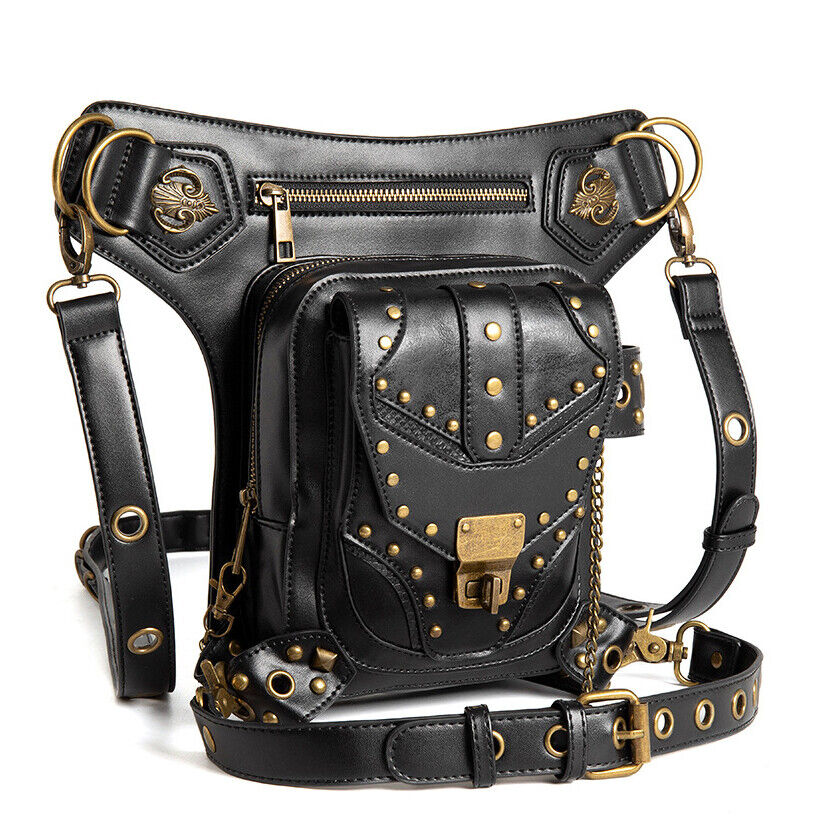 Lady's Leather Leg Drop Belt Bag Punk Rock Motorcycle Thigh Hip Waist Fanny Pack