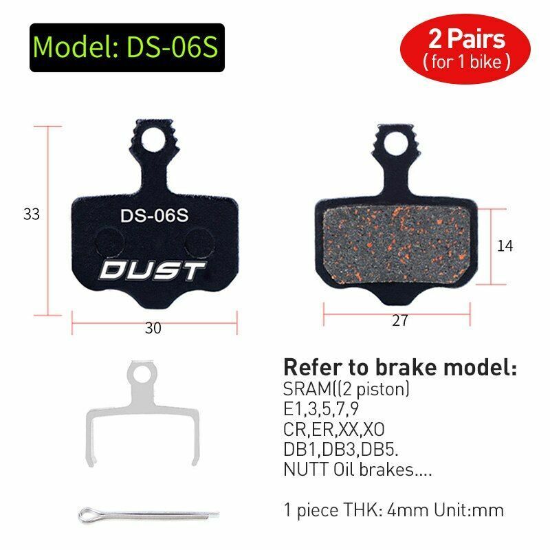 Bicycle Disc Brake Pad 2 pairs (4 pcs) Bike Hydraulic Semi-Metallic Cycling SRAM