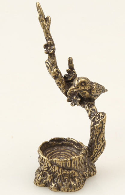 Bronze Statue Prune Tree Magpie Bird Small Statue 2.6" Collection Chinese