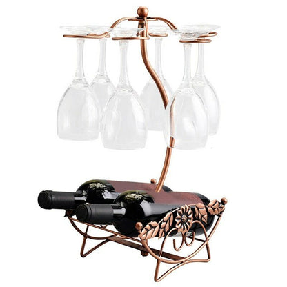 Wine Bottle Rack Holder Cup Holder Display Bottles Stand Hanging Stemware Shelf