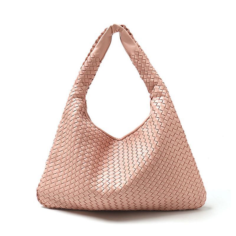 Leather Shoulder Bags Handmade Woven Handbag Big Capacity Patchwork Zipper Purse