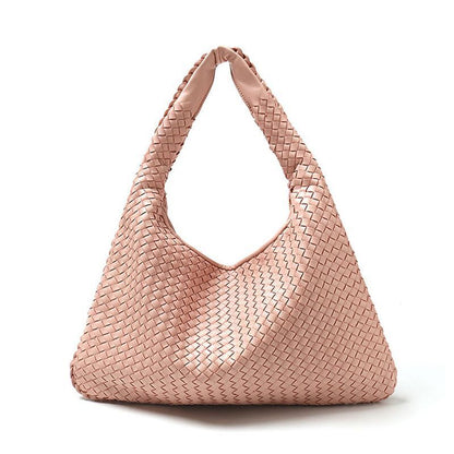 Leather Shoulder Bags Handmade Woven Handbag Big Capacity Patchwork Zipper Purse
