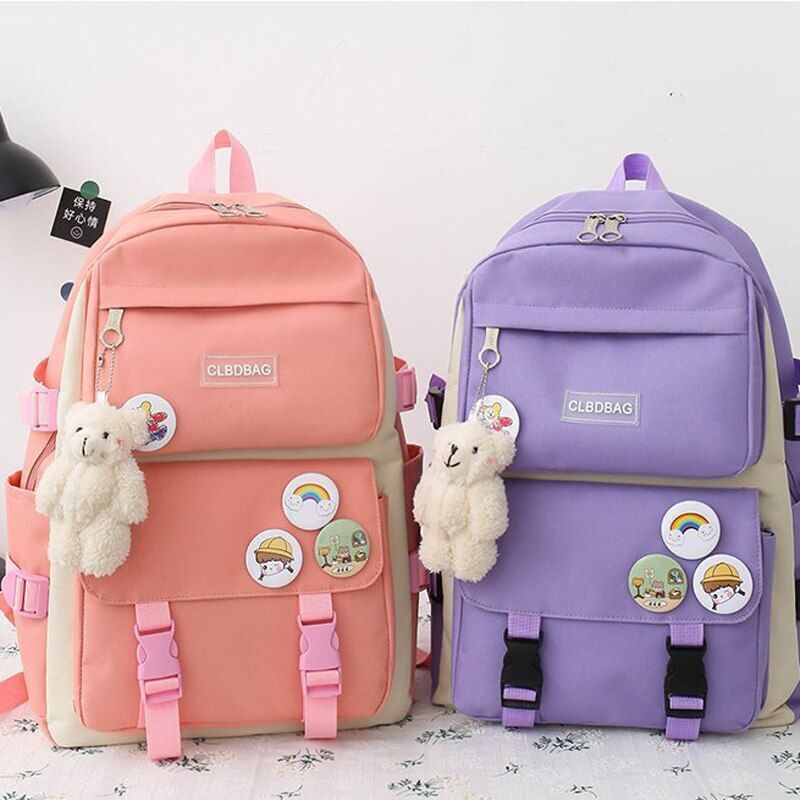 Laptop Backpack 4 Pcs Set Canvas School Purse College Student Book Bags Rucksack