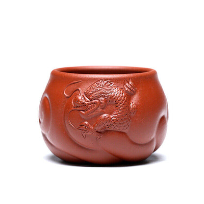 one cup true yixing zisha purple clay Chinese handmade dragon carved master cup