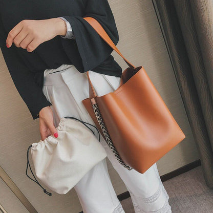 Shoulder Bag Large Capacity Chain Bucket Handbags Leather Women Purse 27*20*18CM