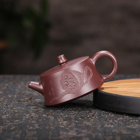 Chinese Yixing Zisha Pottery Purple Zhu Clay Exquisite Lotus Root Teapot Tea Pot