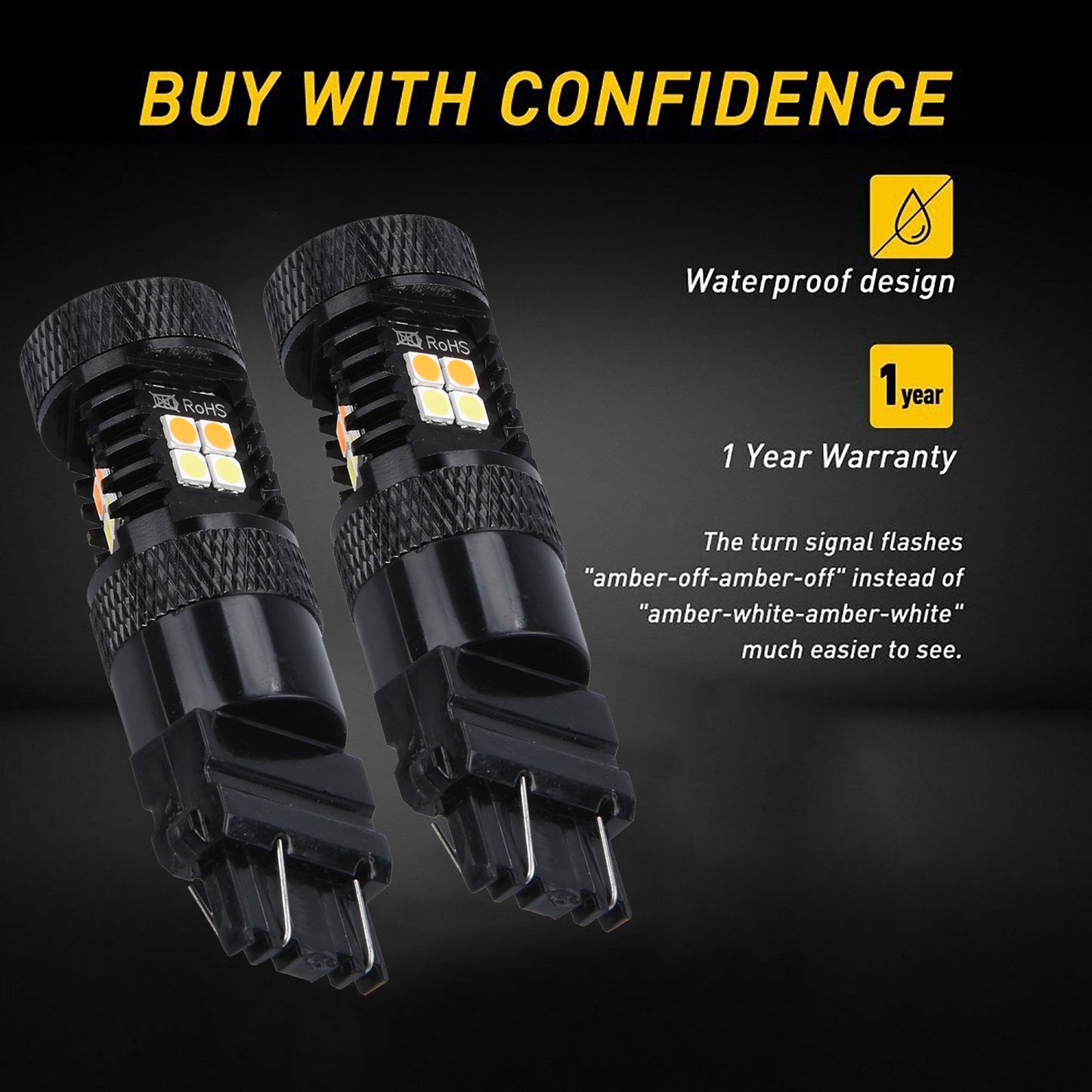 2Pcs LED Bulbs Turn Signal Lights Parts Anti Hyper Flash White Amber Dual Color