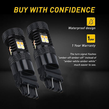 2Pcs LED Bulbs Turn Signal Lights Parts Anti Hyper Flash White Amber Dual Color