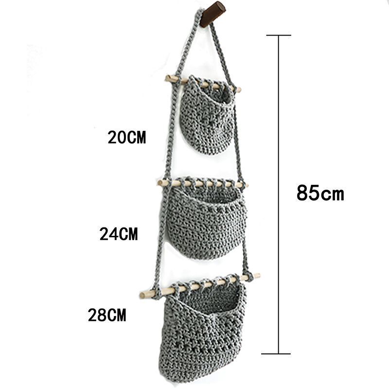 Hanging Fruit Basket Handmade Woven Jute Vegetable Storage Bag Kitchen Organizer