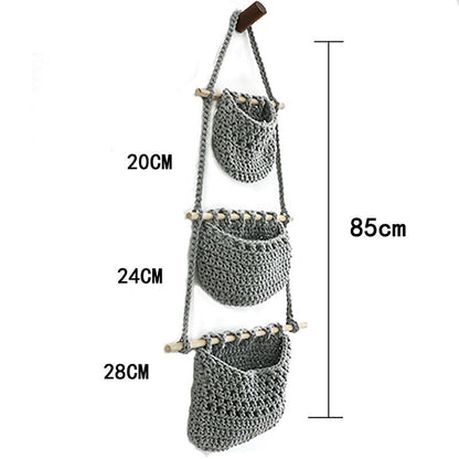 Hanging Fruit Basket Handmade Woven Jute Vegetable Storage Bag Kitchen Organizer
