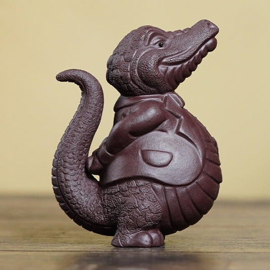 Handmade Artware Alligator Gentleman Statue Yixing Zisha Purple Clay Tea Pet New