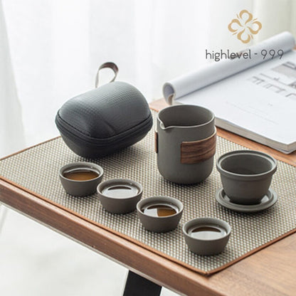 Kung Fu Tea Set Purple Clay One Pot Four Cups Portable Outdoor Travel Tea Set