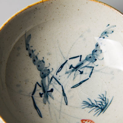 Vintage Hand Painted Shrimp Chinese Pottery Cups Tea Cup Set Teaware Goldfish