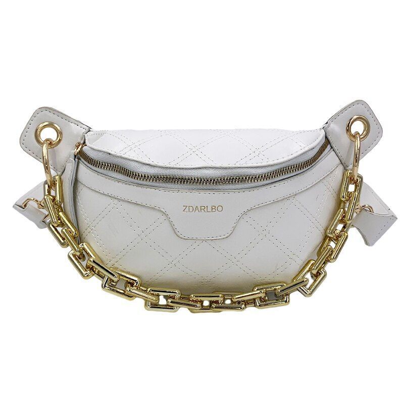 Thick Chain Fanny Pack Plaid Leather Waist Bag Shoulder Crossbody Handbags Belt