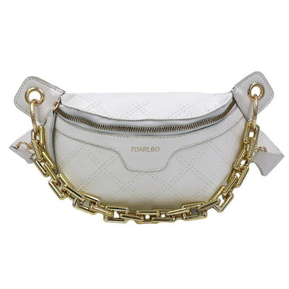 Thick Chain Fanny Pack Plaid Leather Waist Bag Shoulder Crossbody Handbags Belt
