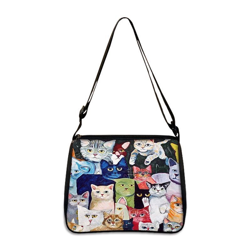 Funny Cat Cosplay Messenger Bag Handbag Canvas Underarm Shoulder Bags Crossbody