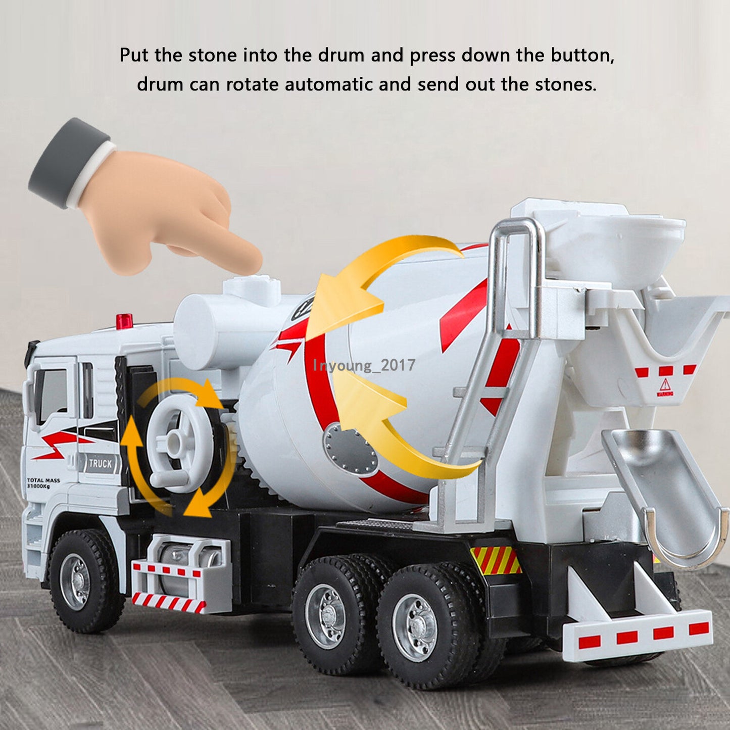 1/40 Cement Mixer Toy Truck Model Construction Equipment Diecast Boys Toys White