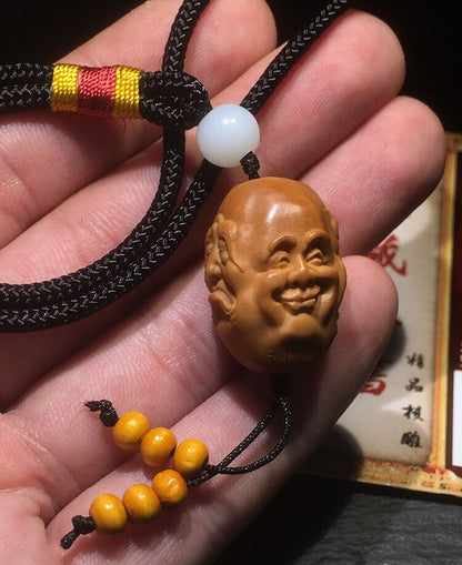 Natural Olive Nut Carved Four-Face Buddha Head Statue Bead Pendant Amulet Decor