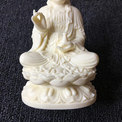 Guan Yin Buddha Statue on Lotus | White Quanyin Sculpture for Home Office Decor