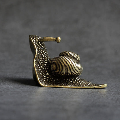 2PC Retro Pure Copper Mini Snail Statue Tea Pet Collection Antique Home Decor