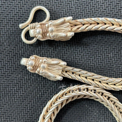 Vintage Copper Silver-Plated Double Dragon Necklace, Antique Collection