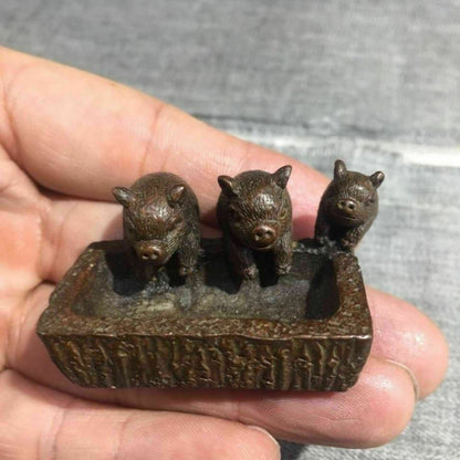 Purple Copper Three Small Pig Ornaments Pig Trough Tea Pet Solid
