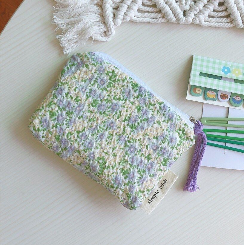 Cotton Floral Organizer Bag Small Fabric Cosmetic Make Up Purse Coin Pouch Case