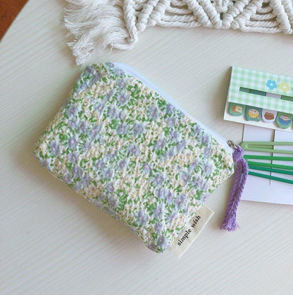 Cotton Floral Organizer Bag Small Fabric Cosmetic Make Up Purse Coin Pouch Case