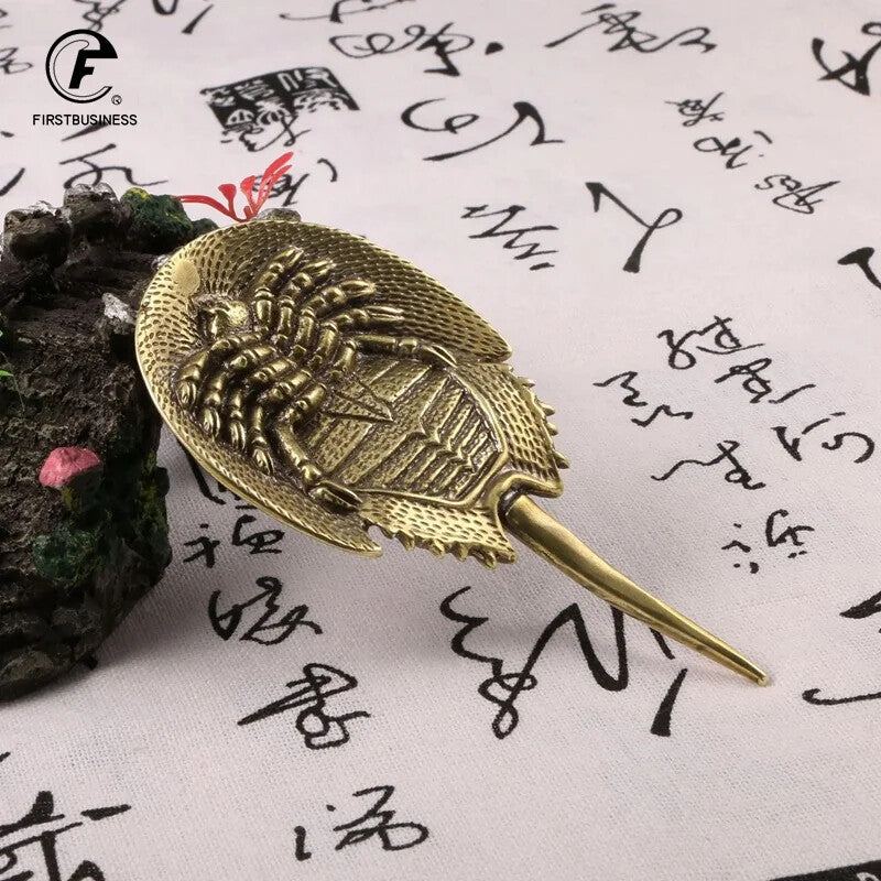 Solid Brass Living fossil Tri-spine Horseshoe Crab Miniature Figurines Animal