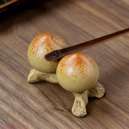 Chinese Yixing Purple Clay Tea Pet Peach Model Sculpture Ornaments Tea Figurine