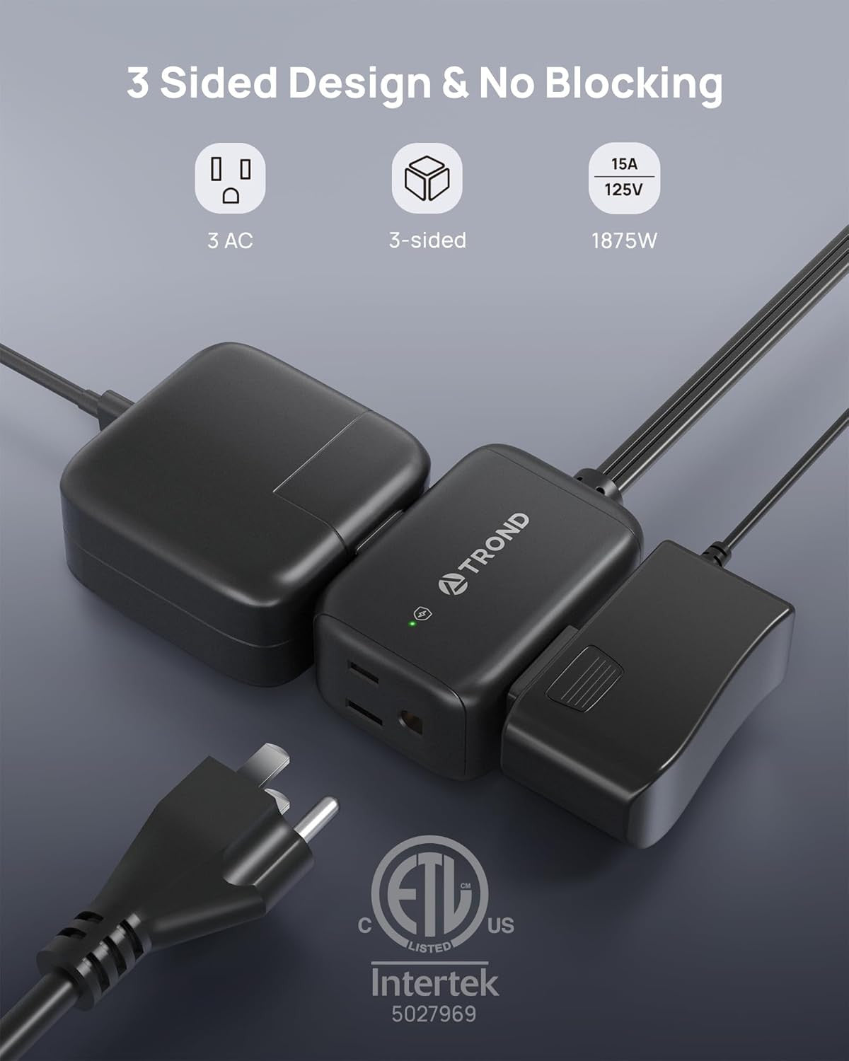 360° Rotating Flat Plug Outlet Extender with 6 Inch Extension Cord, Small Surge