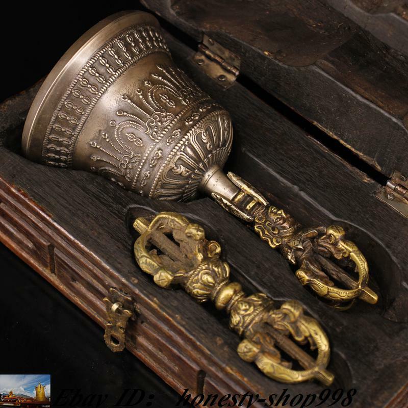 Tibetan Buddhism Bronze Gilt Buddha Head Bells Phurpa Vajra Dorje Phurpa