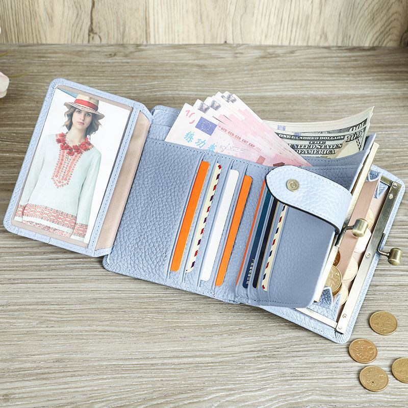 Kiss Lock Wallet RFID Genuine Leather Metal Frame Card Holder Coin Purse Handbag