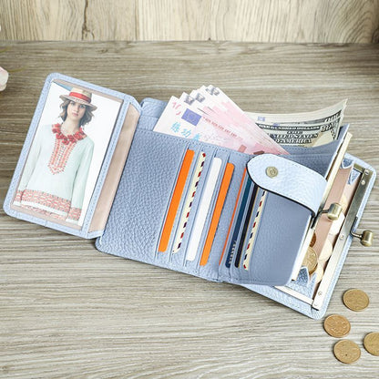 Kiss Lock Wallet RFID Genuine Leather Metal Frame Card Holder Coin Purse Handbag