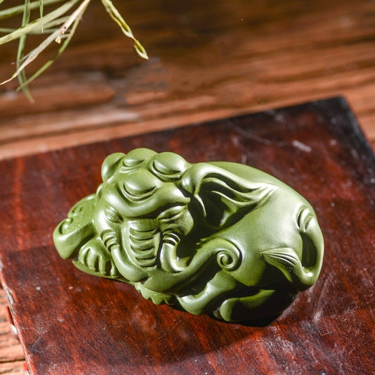 Yixing Zisha Green Clay Tea Pet Elephant Good Luck Statue Handmade Tea Play New