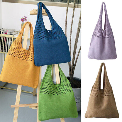 Simple Handbag Women's Knitted Shoulder Bag Large Capacity Tote Beach Bag