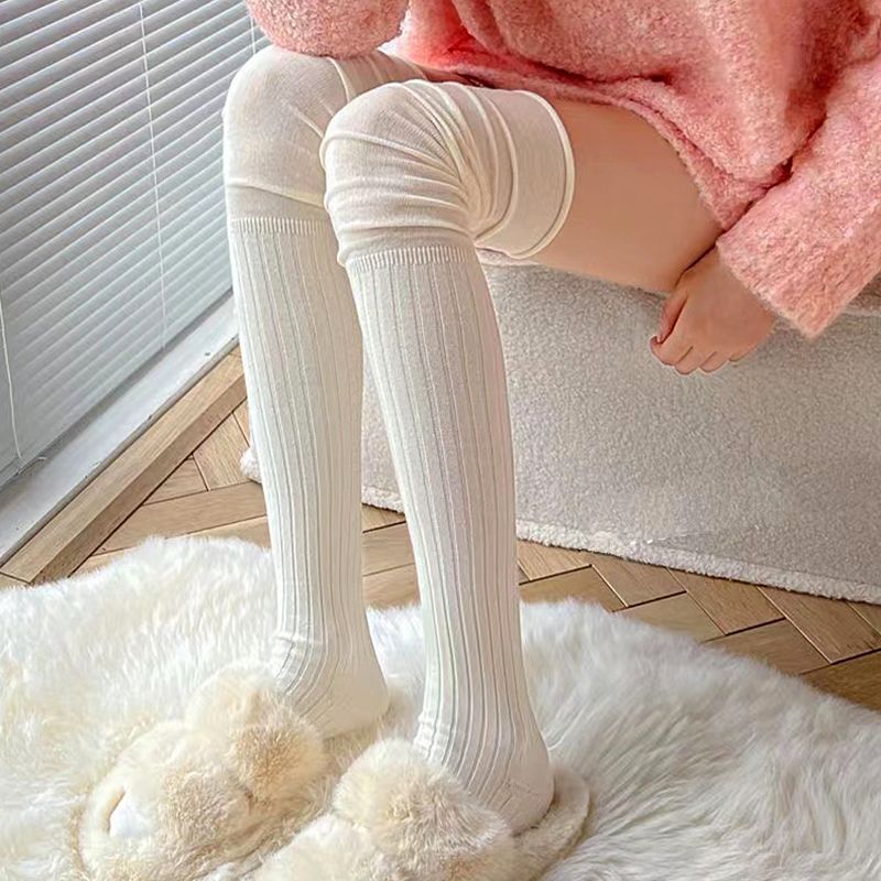 Women Socks Nylon Over Knee High Thick Patchwork Solid Colors Splicing Stockings