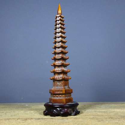 Vintage Rosewood Wenchang Pagoda, Hand-Carved, Red Sandalwood Base, 28cm