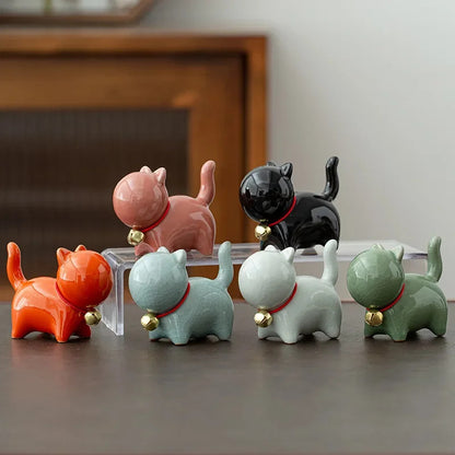 7cm Ceramics Fortune Cat Ornament Tea Pet Desktop Ornaments Tea Set Accessories