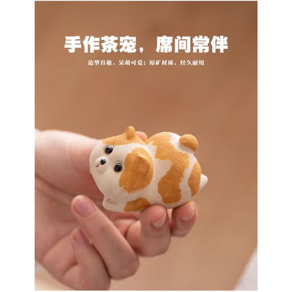 Purple Sands Orange Cat tea pet Ornament 6.5cm 2.2in Kung Fu tea set Decoration