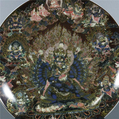 Chinese Porcelain Qing Qianlong Famille Rose Tangka Buddha Statue Plates 10.23”